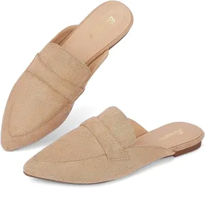 Mules for Women Flats Pointed Toe Slip On Mules Comfortable Loafer Shoes