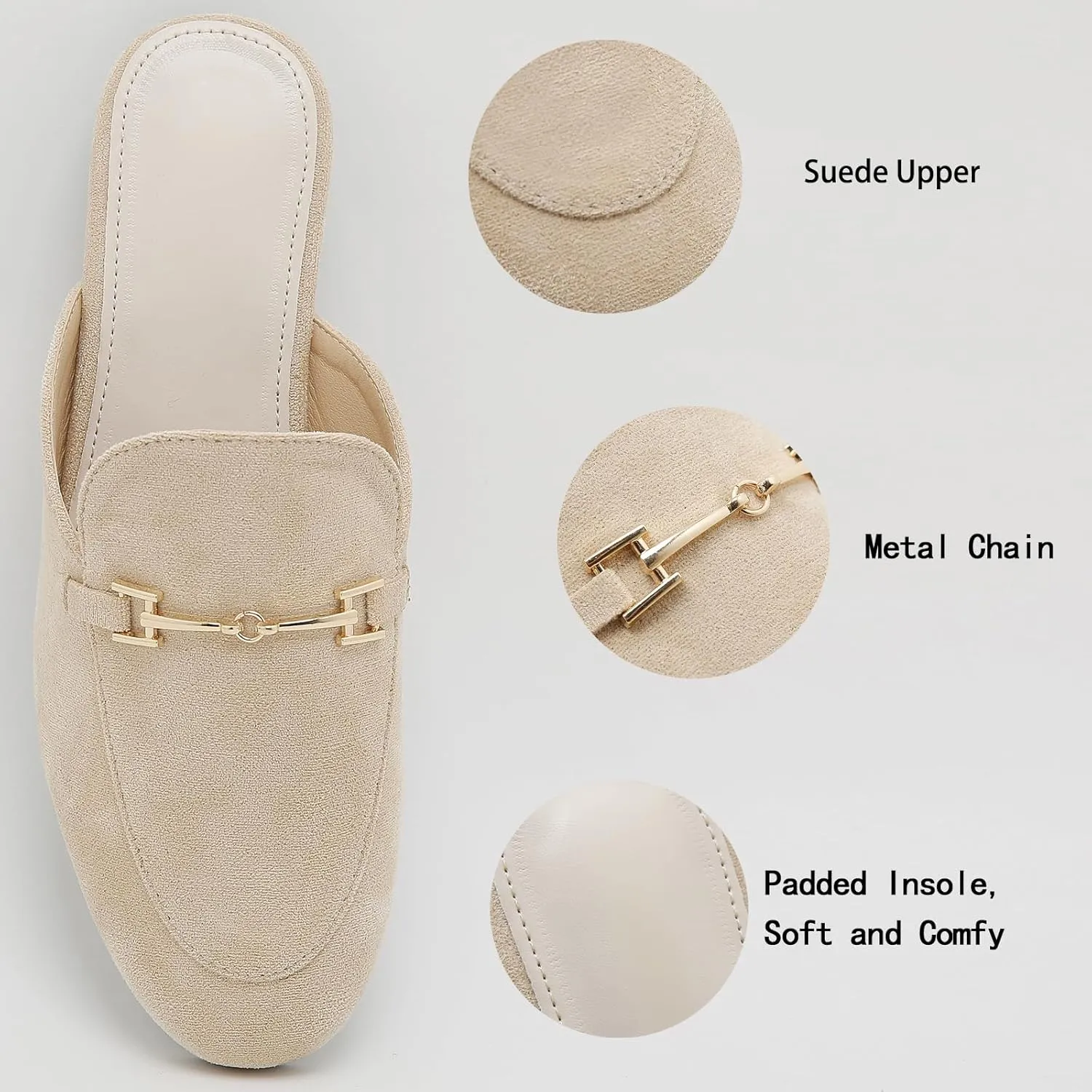 Mules for Women Flats Round Toe Womens Mules Buckle Slip on Slides Backless Loafer Shoes