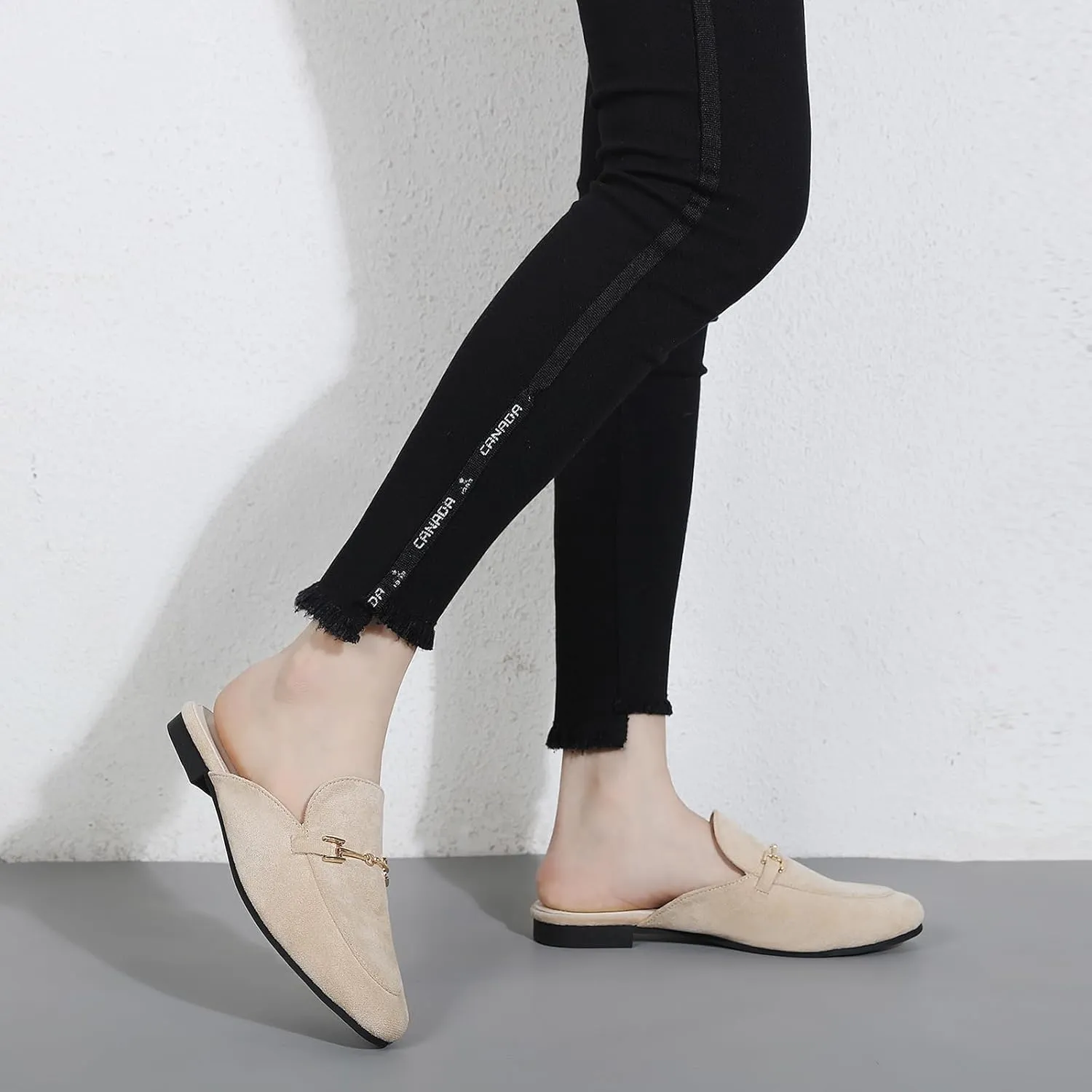 Mules for Women Flats Round Toe Womens Mules Buckle Slip on Slides Backless Loafer Shoes