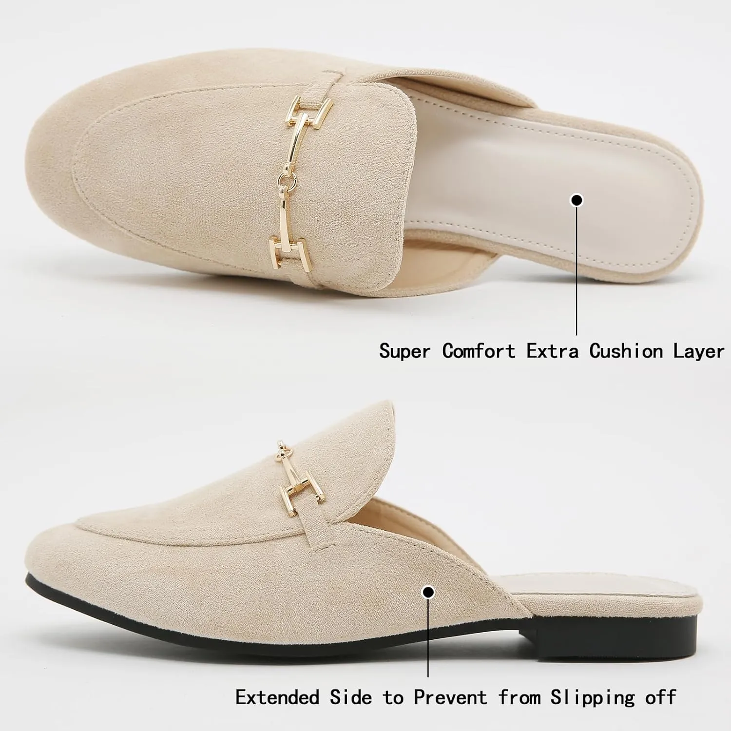 Mules for Women Flats Round Toe Womens Mules Buckle Slip on Slides Backless Loafer Shoes