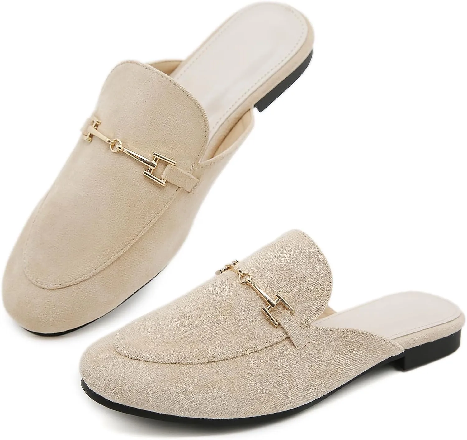 Mules for Women Flats Round Toe Womens Mules Buckle Slip on Slides Backless Loafer Shoes