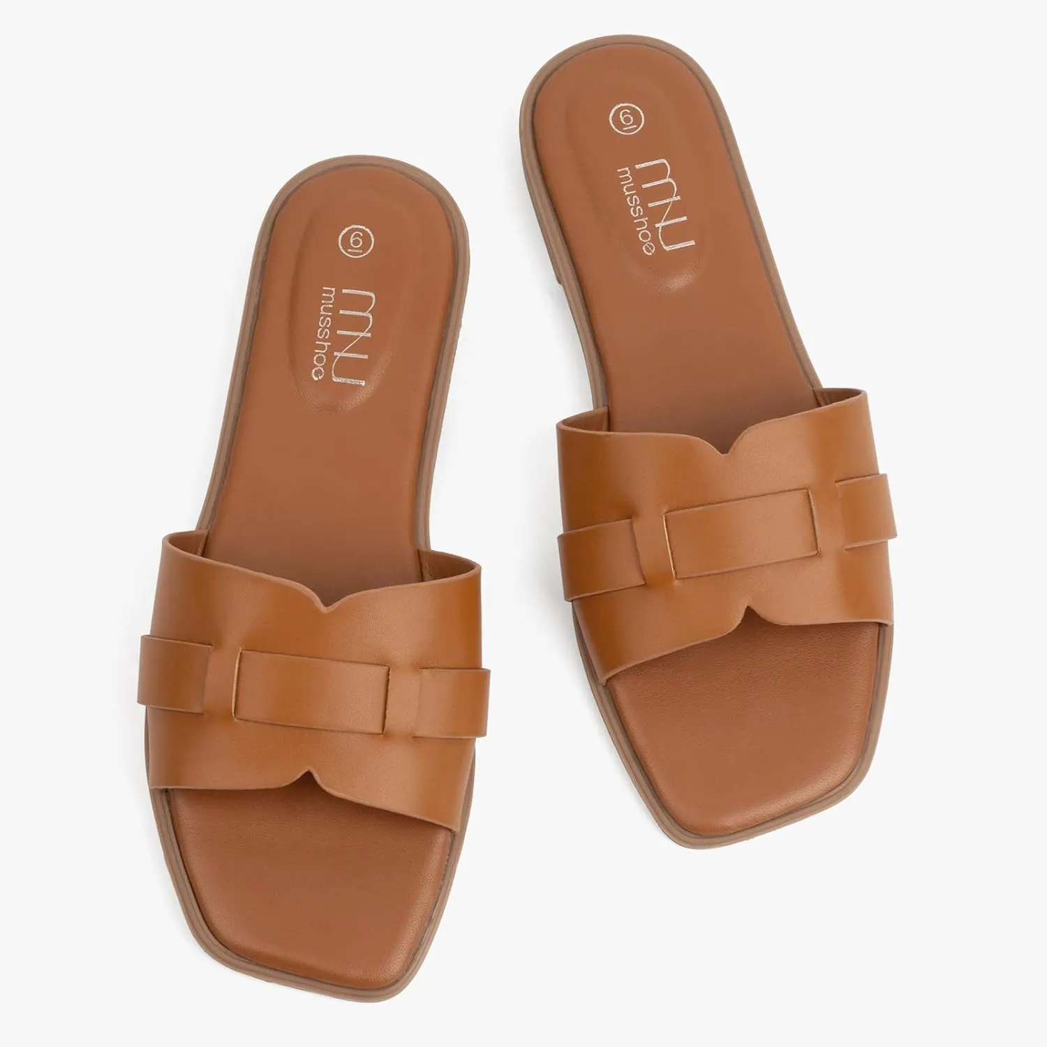 MUSSHOE Fashion Flat Summer Sandals for Women 2025-Comfortable Leather Slides, Dressy Beach Footwear Cute Memory Foam Mules Braided Open Toe Design,Size 5-11