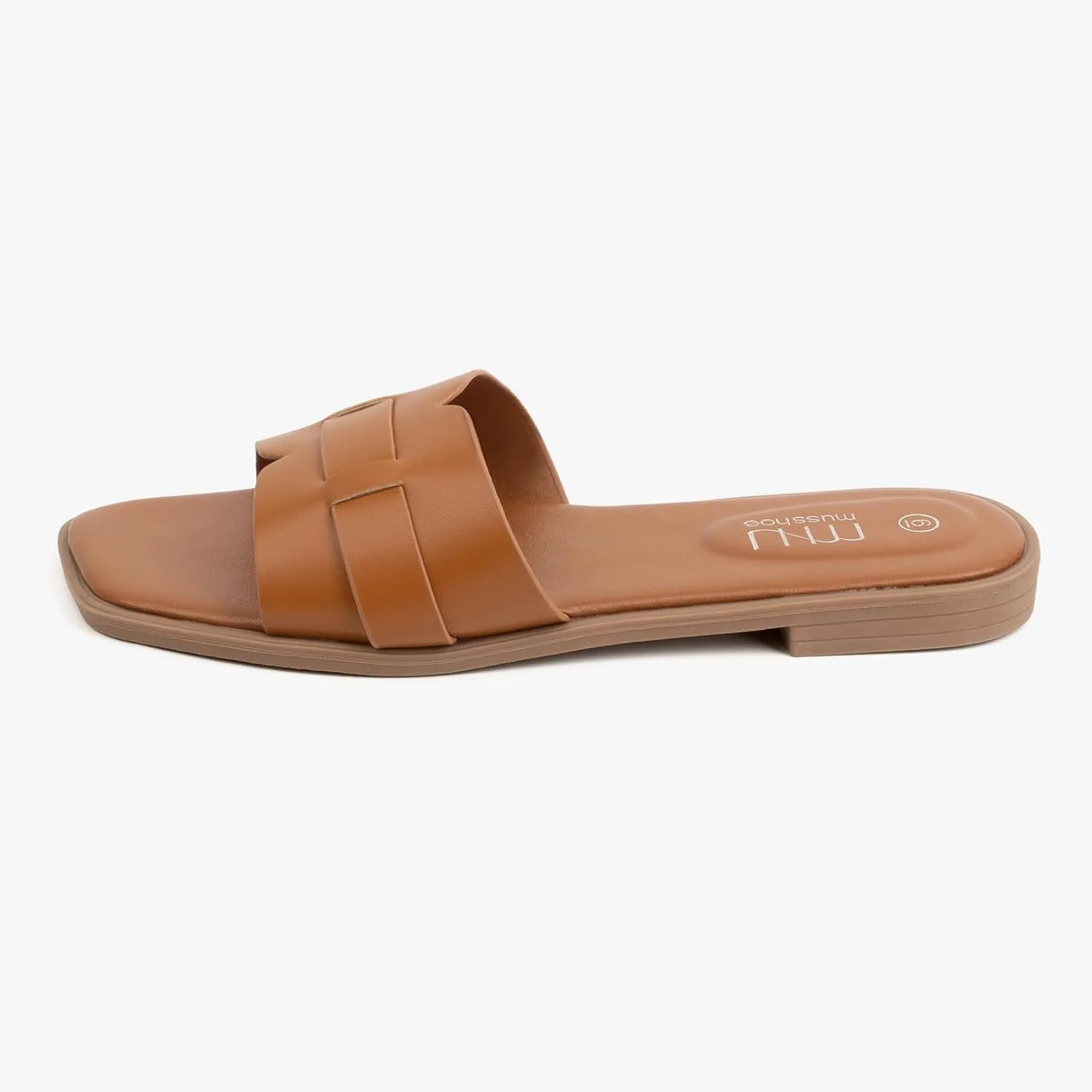 MUSSHOE Fashion Flat Summer Sandals for Women 2025-Comfortable Leather Slides, Dressy Beach Footwear Cute Memory Foam Mules Braided Open Toe Design,Size 5-11