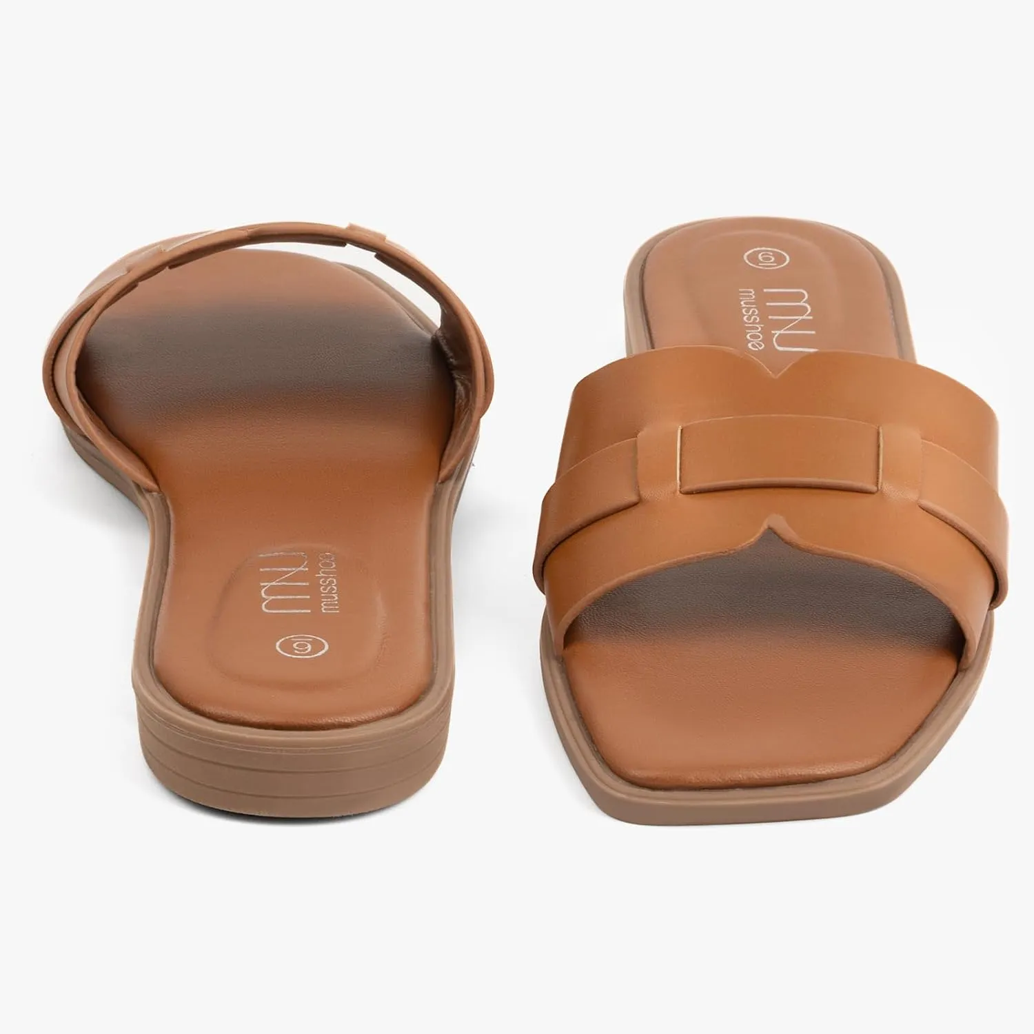 MUSSHOE Fashion Flat Summer Sandals for Women 2025-Comfortable Leather Slides, Dressy Beach Footwear Cute Memory Foam Mules Braided Open Toe Design,Size 5-11