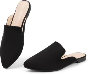 MUSSHOE Mules for Women Flats Comfortable Dressy Pointed Toe Women Mules for Work Business Office Party Wedding,Black 10