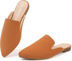 MUSSHOE Mules for Women Flats Comfortable Dressy Pointed Toe Women Mules for Work Business Office Party Wedding,Tan 8.5