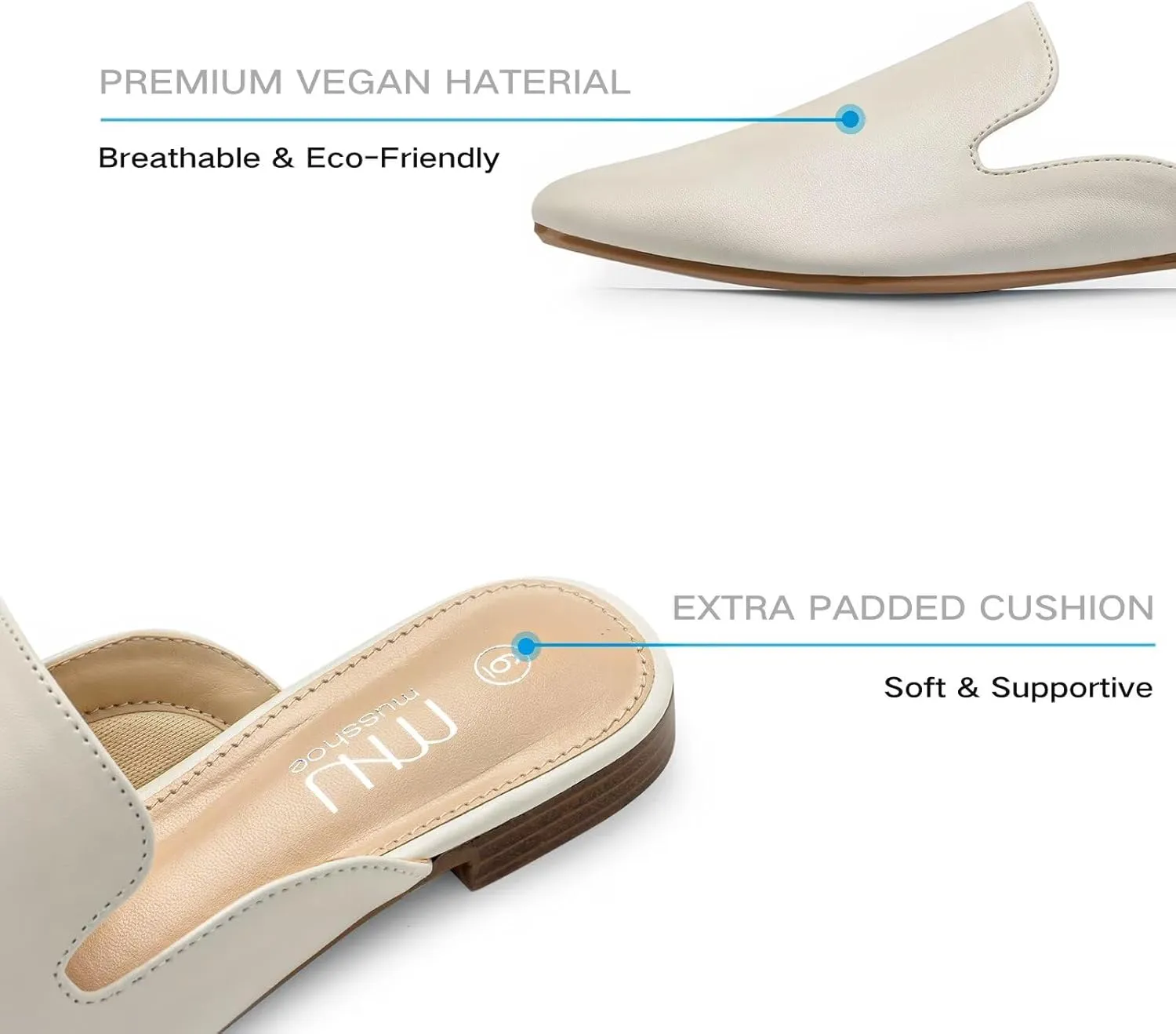 MUSSHOE Mules for Women Flats Comfortable Pointed Toe Women Mules