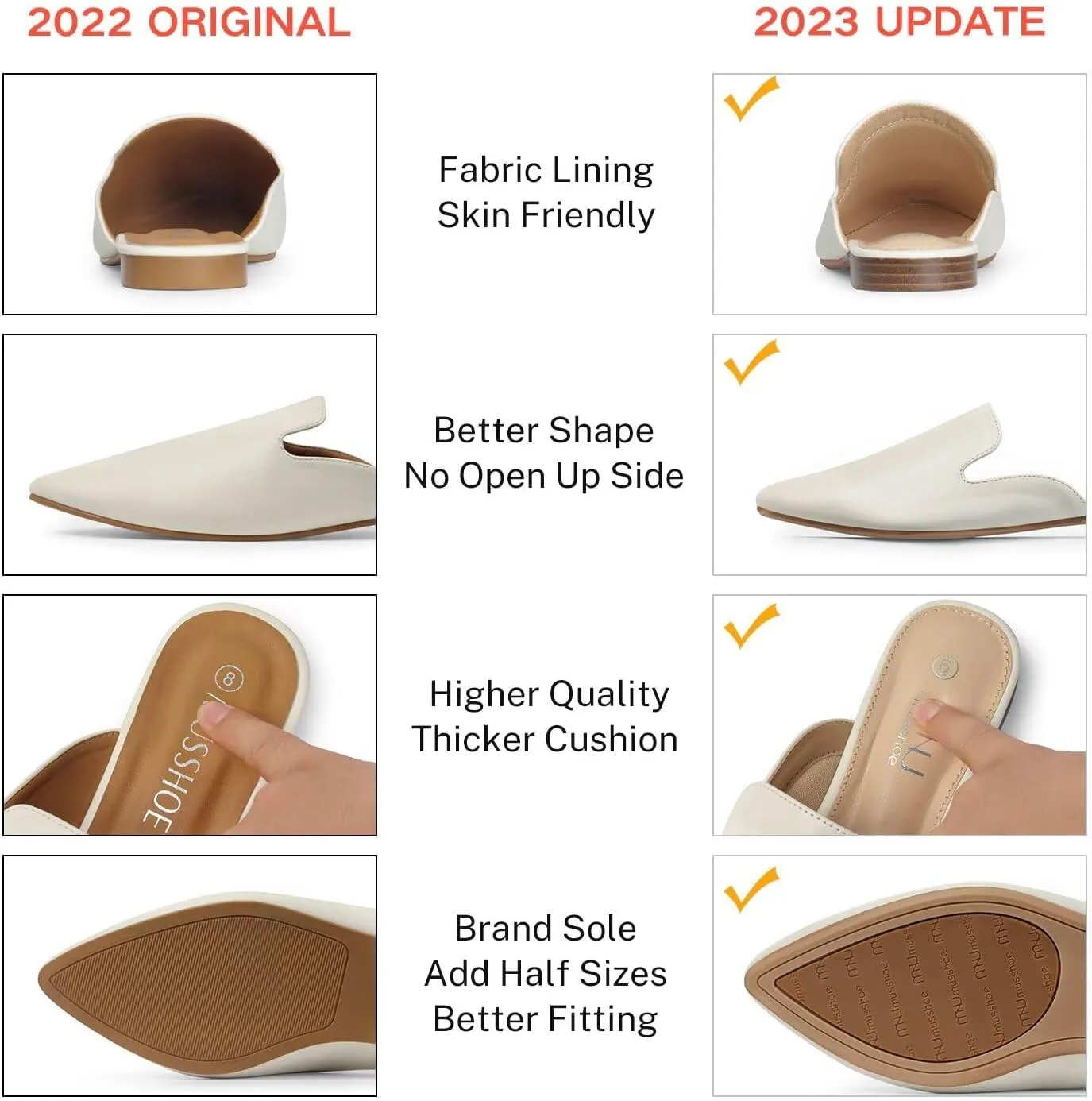 MUSSHOE Mules for Women Flats Comfortable Pointed Toe Women Mules