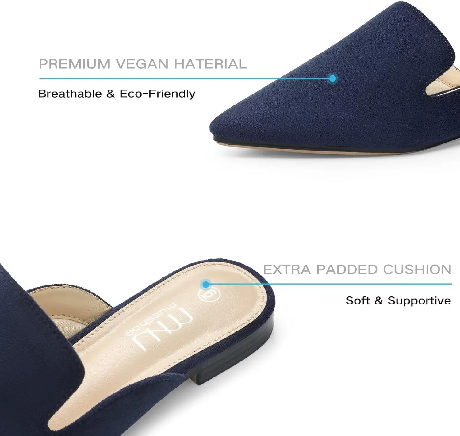 MUSSHOE Mules for Women Flats Comfortable Pointed Toe Women Mules