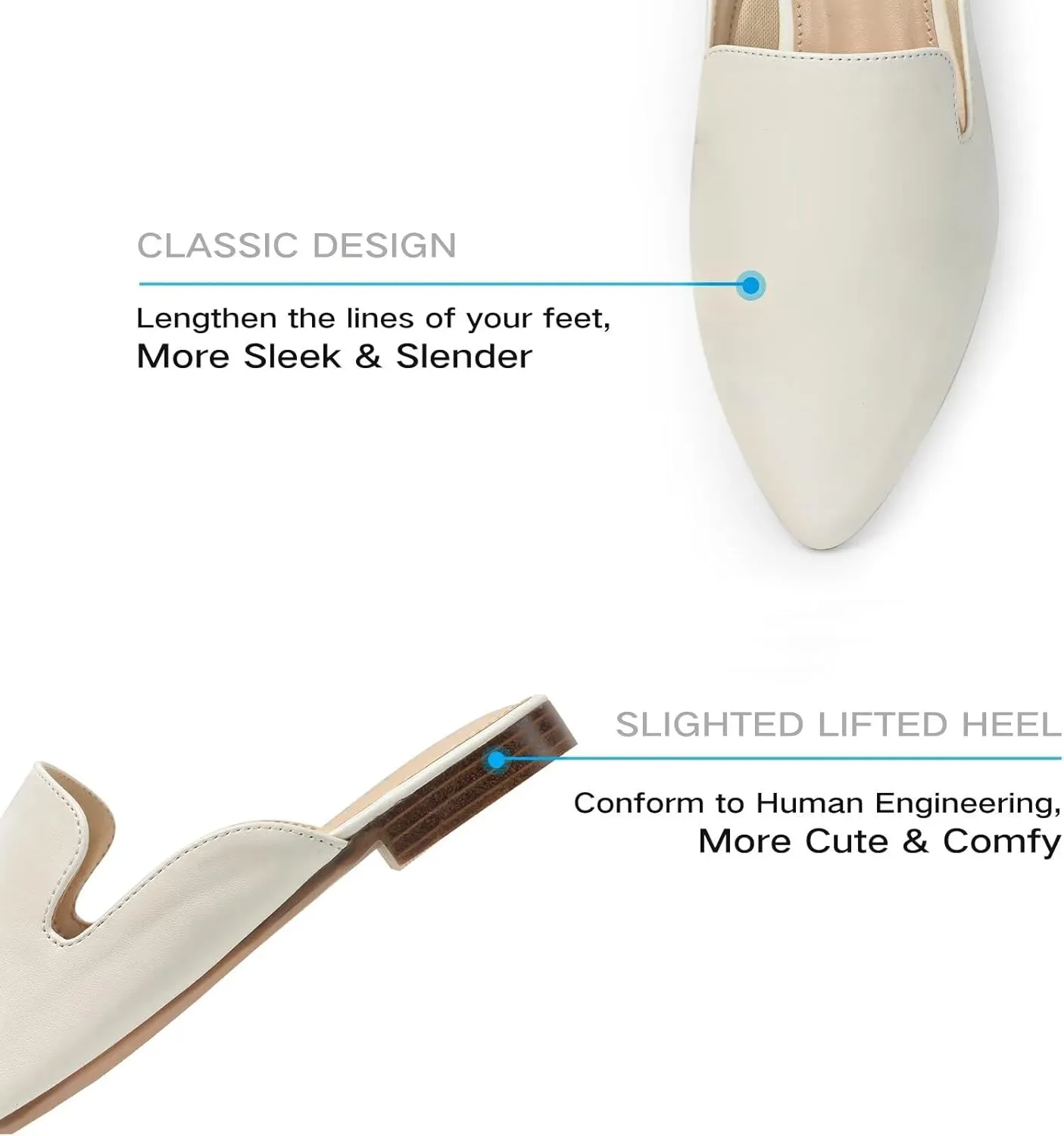 MUSSHOE Mules for Women Flats Comfortable Pointed Toe Women Mules