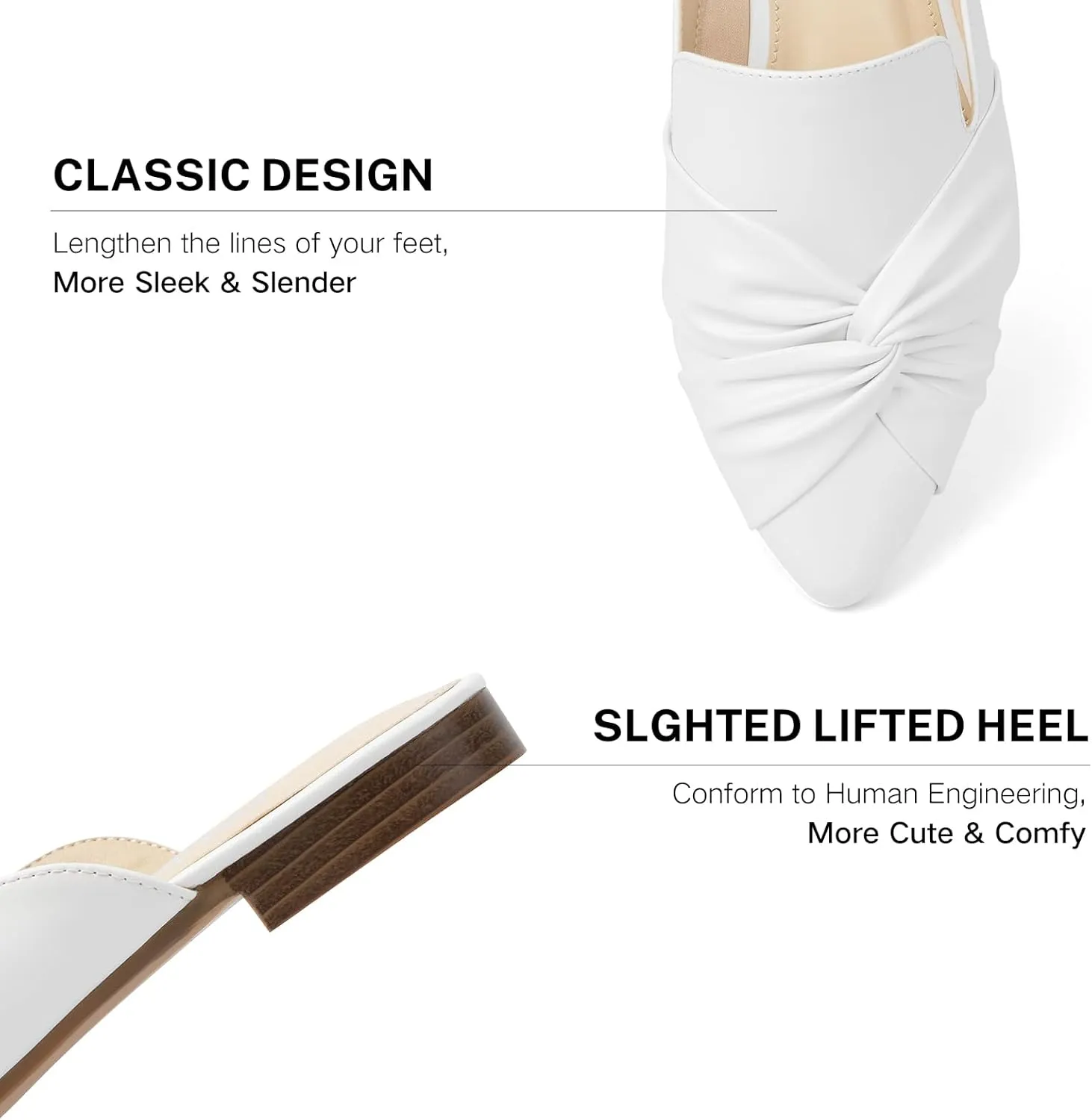 MUSSHOE Mules for Women Flats Comfortable Women Mules Backless Loafers with Knot