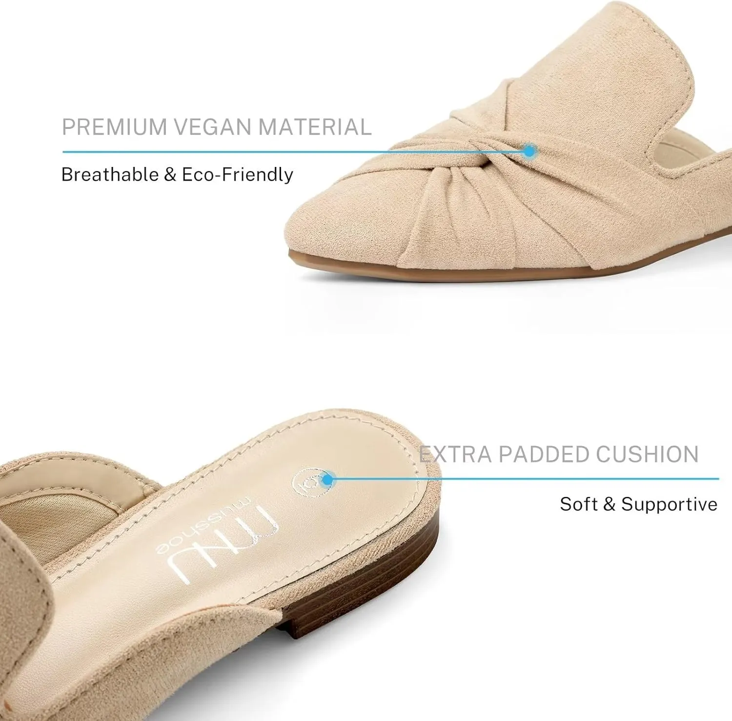 MUSSHOE Mules for Women Flats Comfortable Women Mules Backless Loafers with Knot