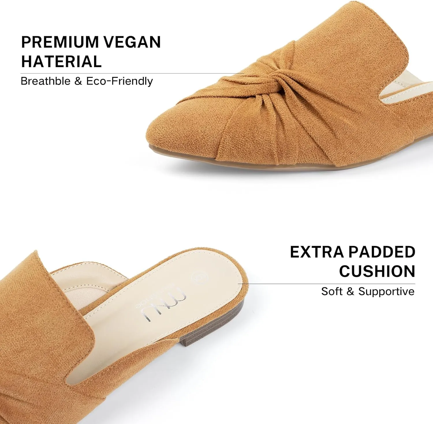 MUSSHOE Mules for Women Flats Comfortable Women Mules Backless Loafers with Knot