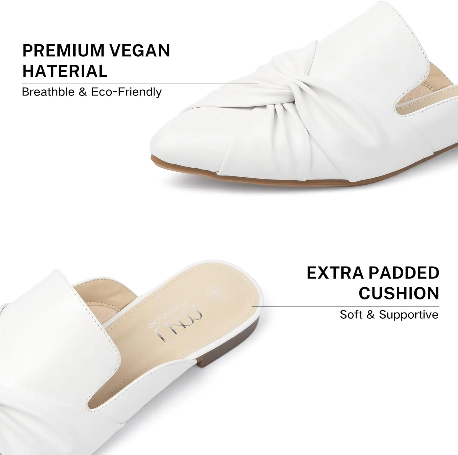 MUSSHOE Mules for Women Flats Comfortable Women Mules Backless Loafers with Knot