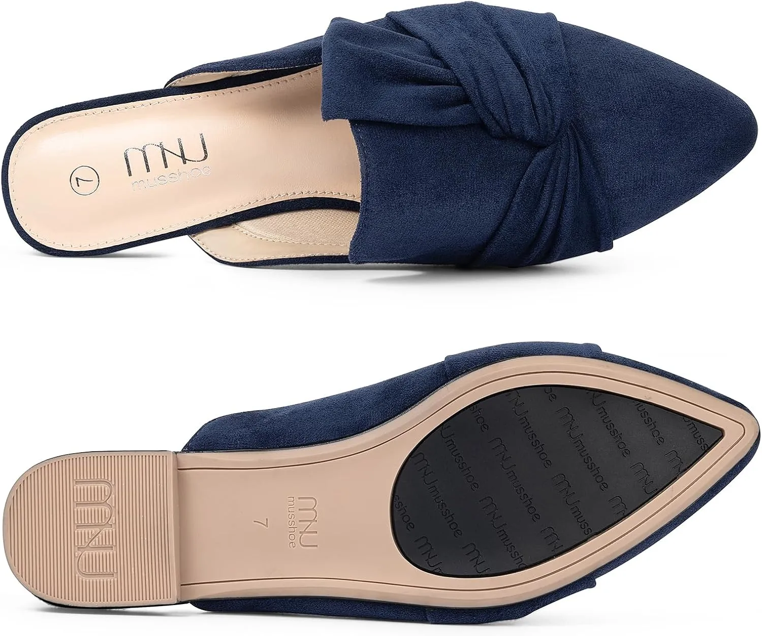 MUSSHOE Women Mules Slip On Comfortable Pointed Toe Mules for Women Flats with Knot