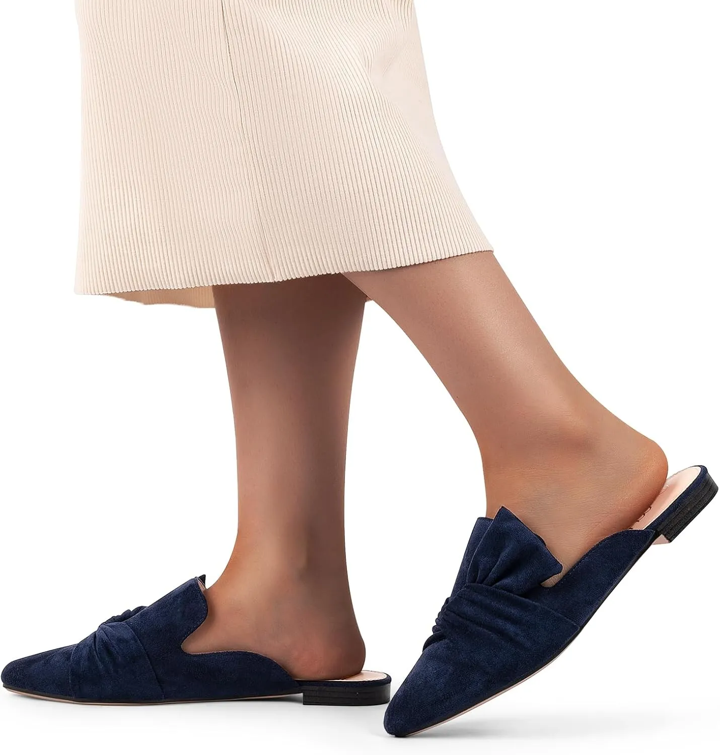MUSSHOE Women Mules Slip On Comfortable Pointed Toe Mules for Women Flats with Knot