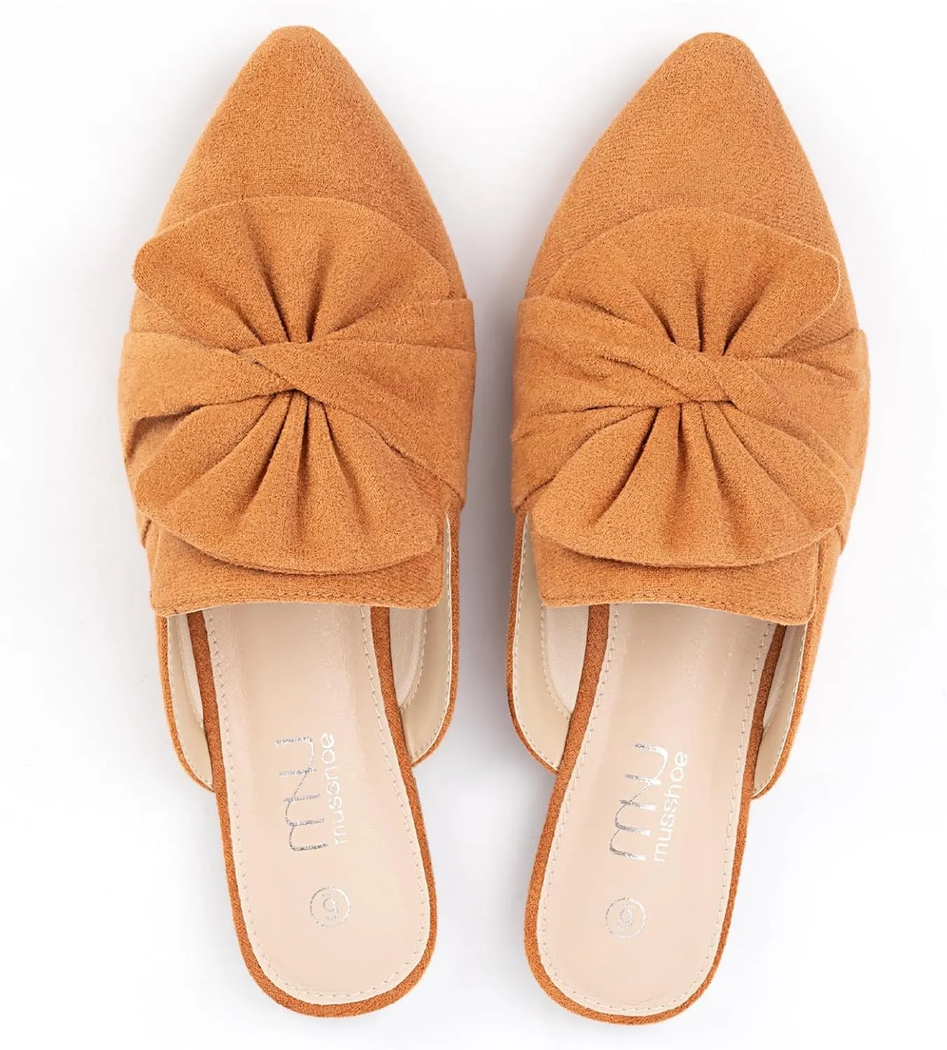 MUSSHOE Womens Mules Comfortable Pointed Toe Mules for Women Flats Backless Loafers with Bow Slip On