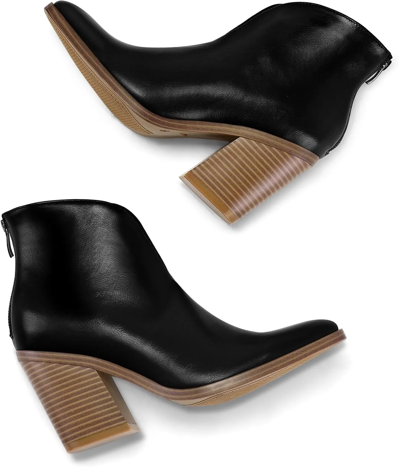mysoft Women's V Cut Out Ankle Boots Slip On Pointed Toe Chunky Stacked Heel Booties