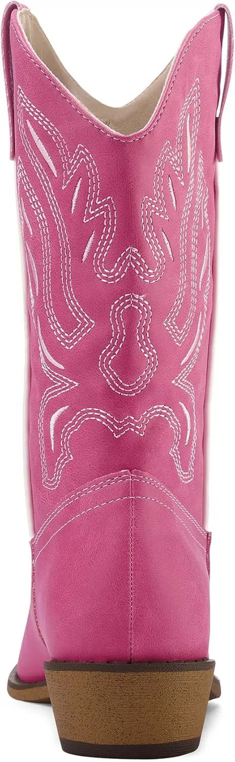 mysoft Women's Western Cowboy Boots Embroidered Mid-Calf Pointed Toe Cowgirl Boot