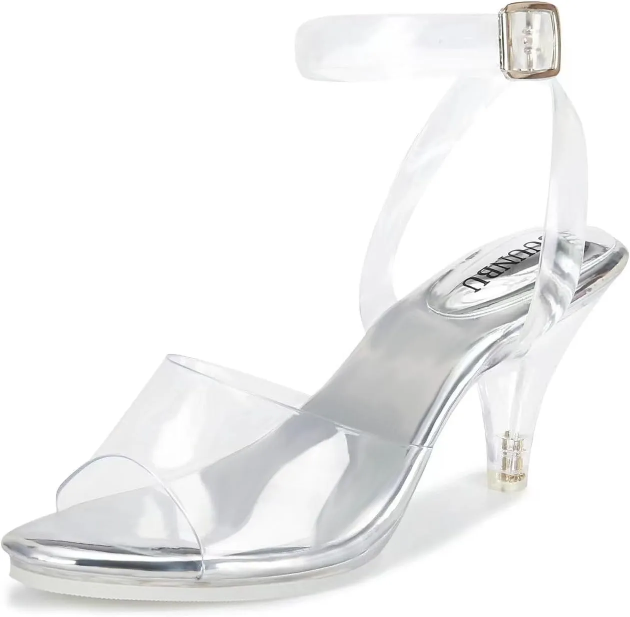 NBUUNBU Clear Heels For Women Ankle Strap Heels Sexy Transparent Platform Strappy Heel Sandals Open Toe Slingback Stiletto Comfy Dress Shoes High Pump Slip On Mules
