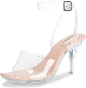 NBUUNBU Clear Heels For Women Transparent Strappy Platform Sandals Ankle Strap High kitten Heel Sexy Slingback Stiletto Comfortable Dress Shoes Open Toe Slip On Mules Pump