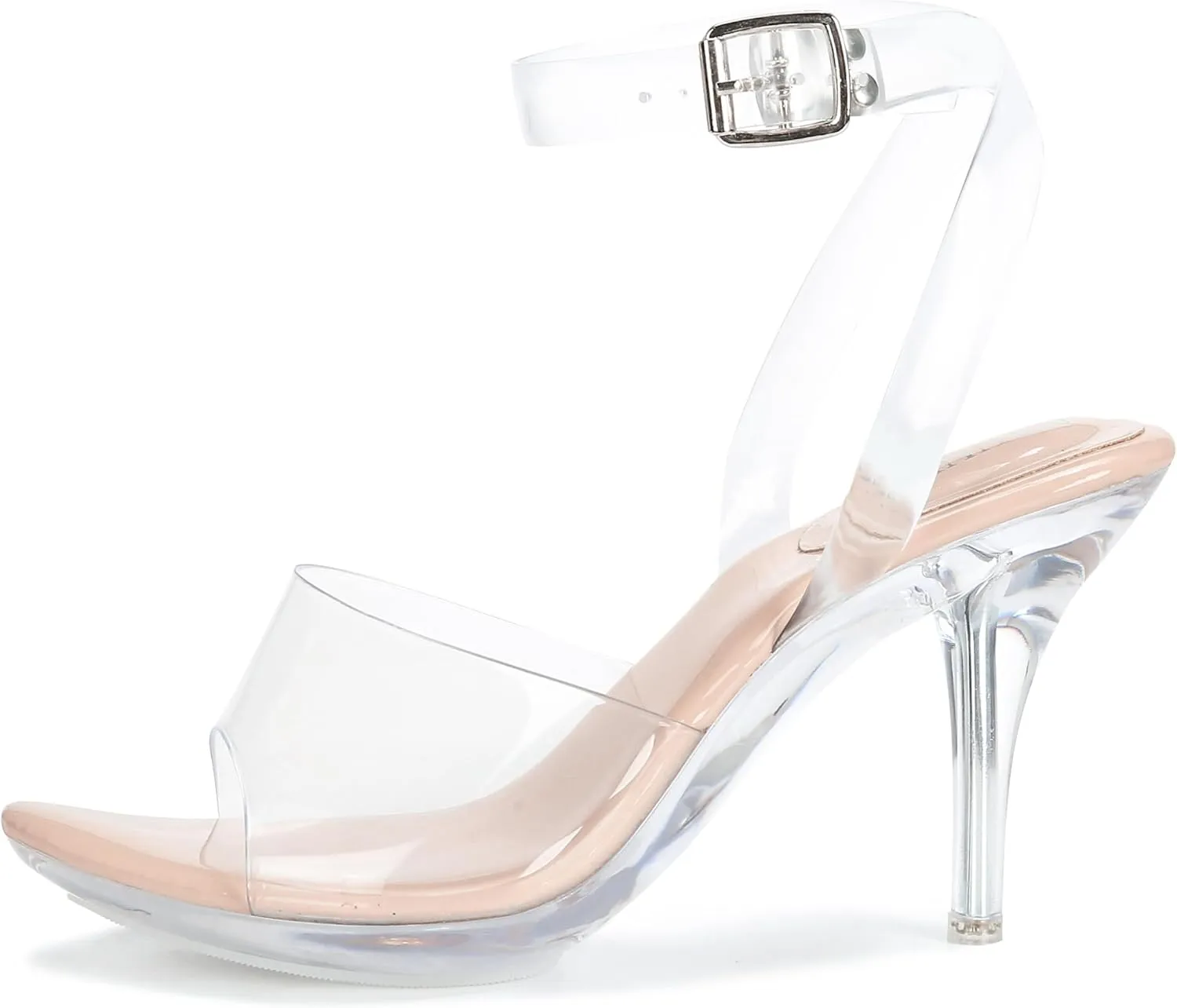 NBUUNBU Clear Heels For Women Transparent Strappy Platform Sandals Ankle Strap High kitten Heel Sexy Slingback Stiletto Comfortable Dress Shoes Open Toe Slip On Mules Pump