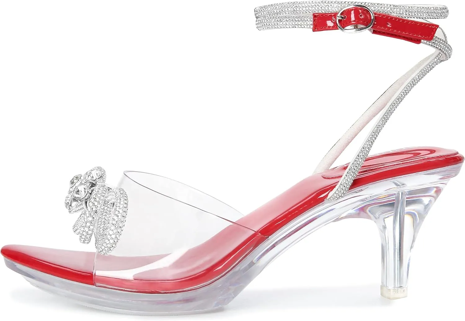 NBUUNBU Rhinestone Bowknot Strappy Clear Heels for Women - Ankle Strap Platform Sandals With Transparent High Heel - Sexy Crystal Slingback Stiletto Open Toe Comfy Party Wedding Shoes Mules Pump