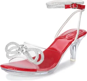 NBUUNBU Rhinestone Bowknot Strappy Clear Heels for Women - Ankle Strap Platform Sandals With Transparent High Heel - Sexy Crystal Slingback Stiletto Open Toe Comfy Party Wedding Shoes Mules Pump