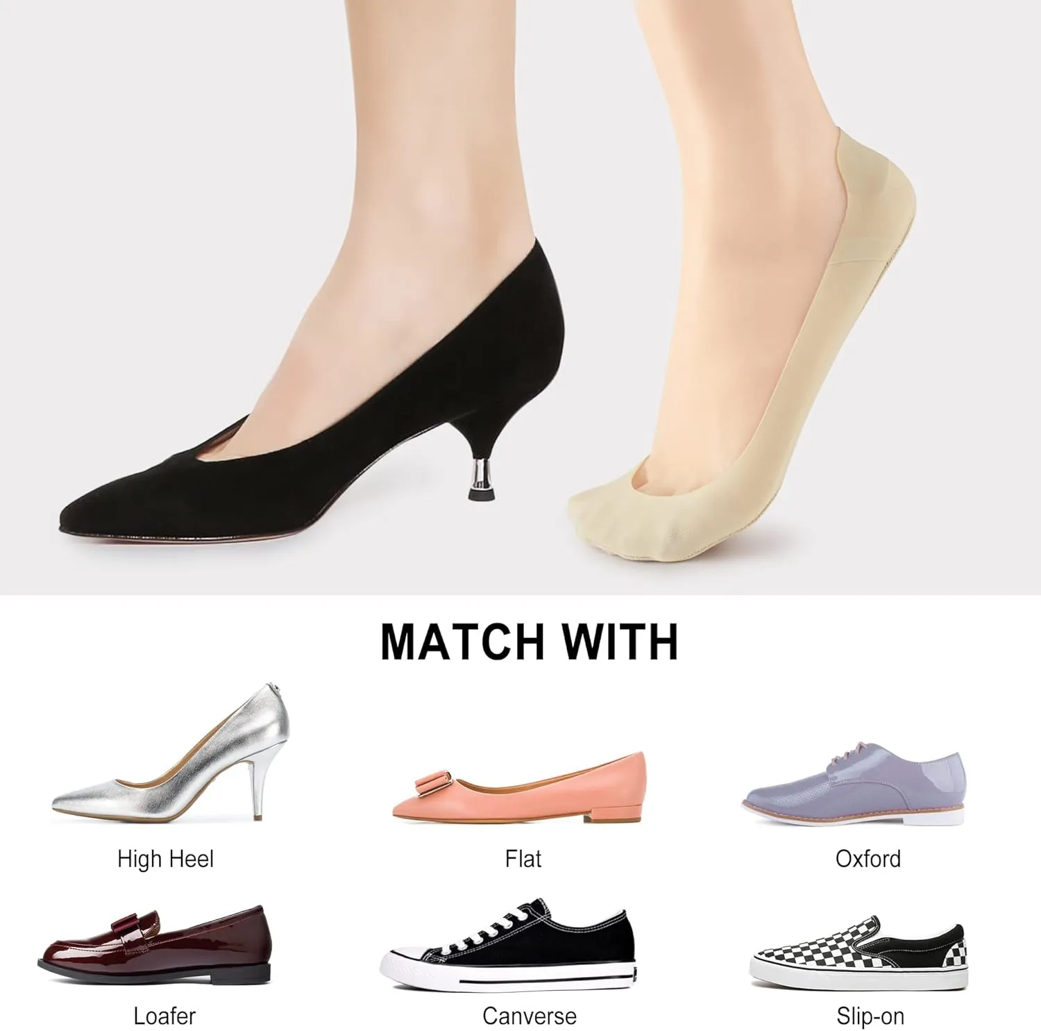 No Show Socks Womens Liner Ultra Low Cut Non Slip Invisible Socks for Flats