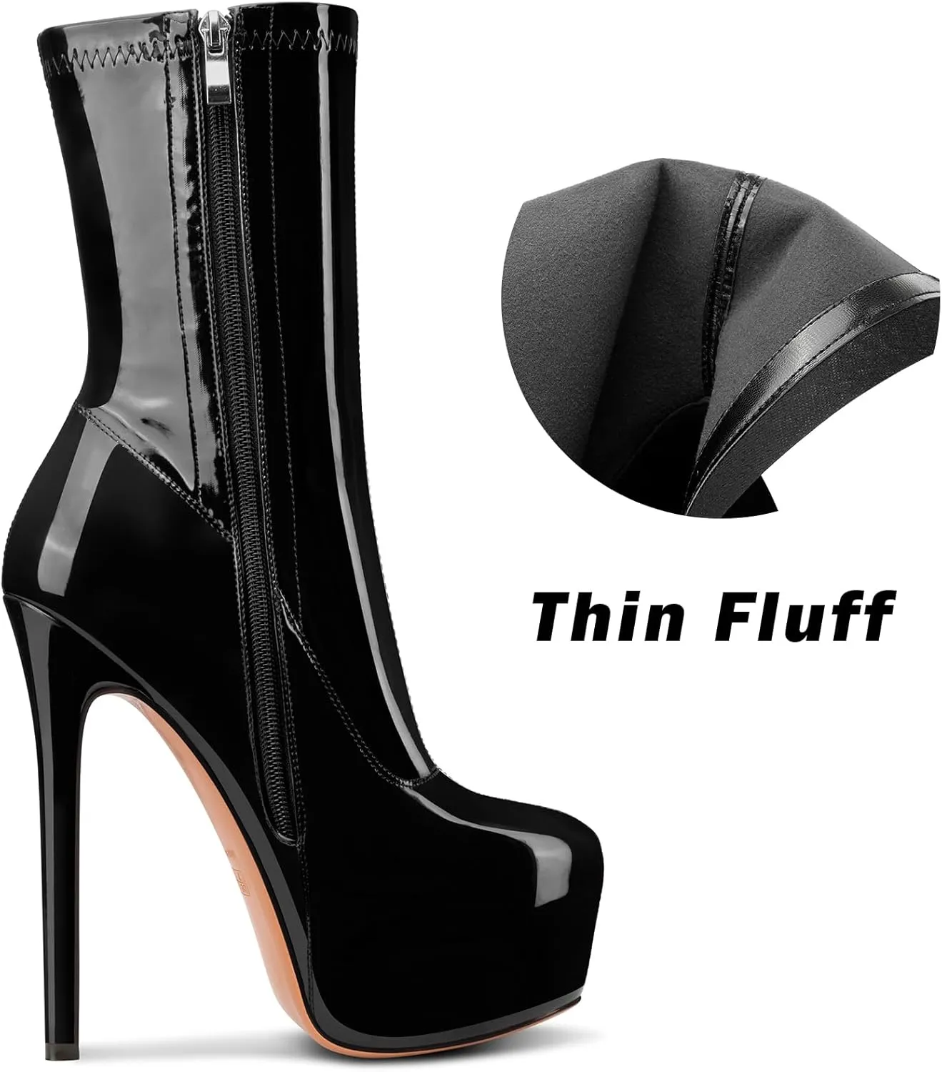 NobleOnly Womens High Stiletto Heel Platform Ankle Boots Short Bootie Round Toe Zipper Mid Calf Prom Dress Boots 5.9 Inches Heels