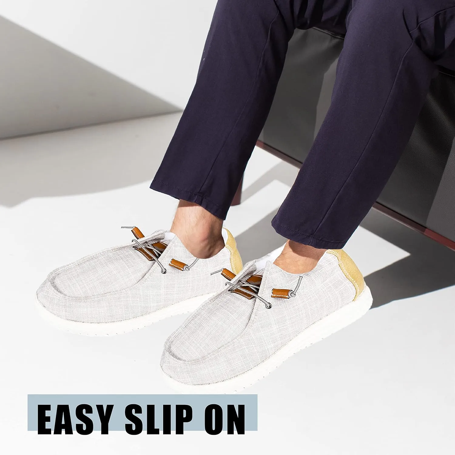 NORTY Men's Grey Low Ankle Chukka Loafers - Casual Shoes for Men - Elastic Lace-Up Loafers