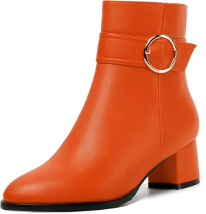 NUMALEO Womens Matte Zip Fashion Round Toe Party Solid Chunky Low Heel Ankle High Boots 2 Inch