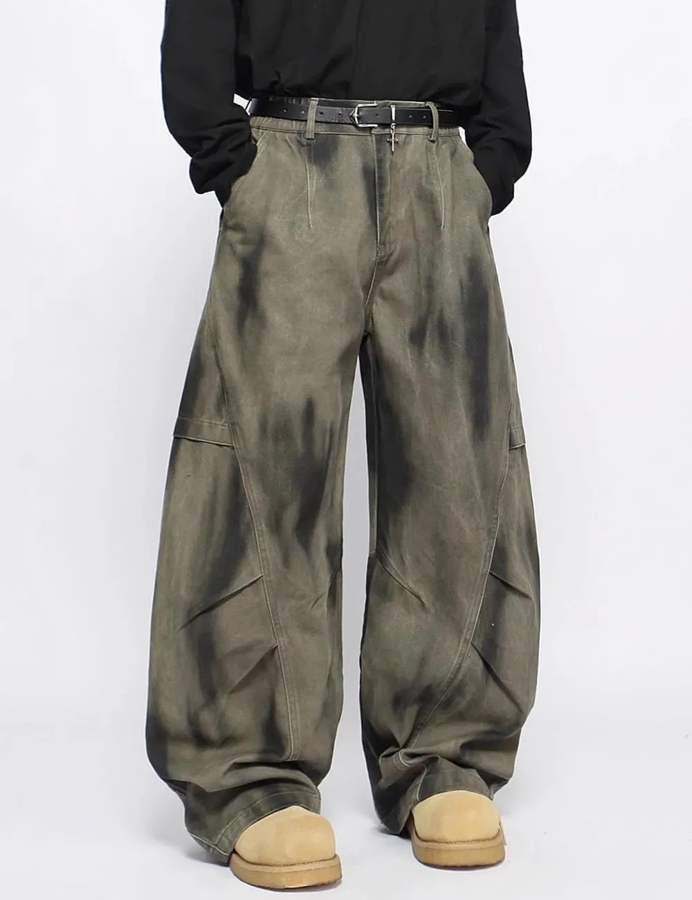 Nutriangee Men's Baggy Wide Leg Barrel Jeans Irregular Sutures Loose Fit Streetwear Y2k Hip Hop Denim Pants