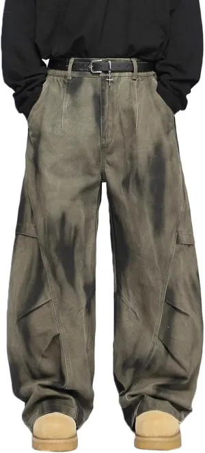 Nutriangee Men's Baggy Wide Leg Barrel Jeans Irregular Sutures Loose Fit Streetwear Y2k Hip Hop Denim Pants