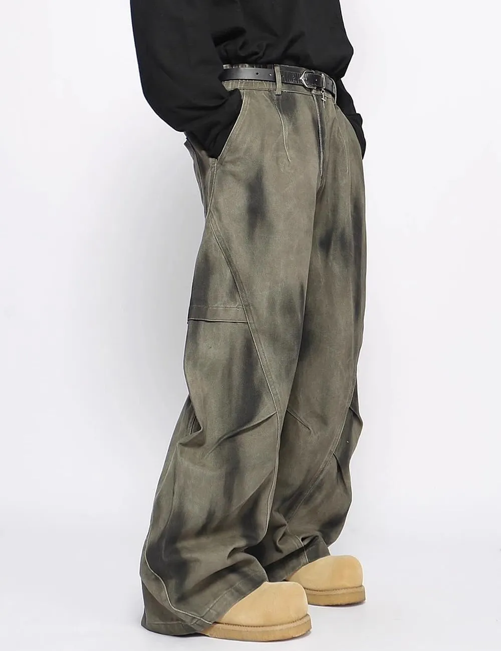 Nutriangee Men's Baggy Wide Leg Barrel Jeans Irregular Sutures Loose Fit Streetwear Y2k Hip Hop Denim Pants