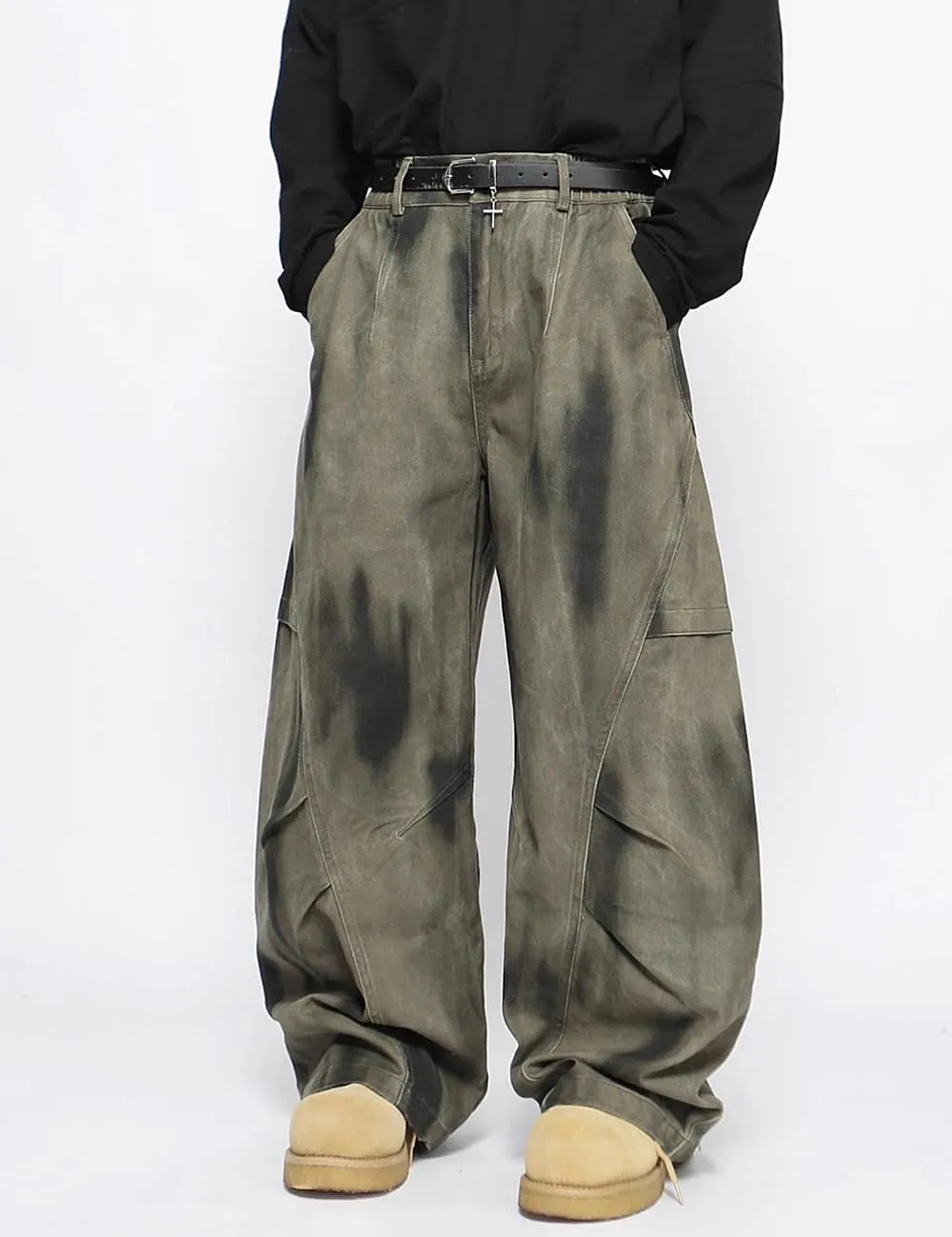 Nutriangee Men's Baggy Wide Leg Barrel Jeans Irregular Sutures Loose Fit Streetwear Y2k Hip Hop Denim Pants