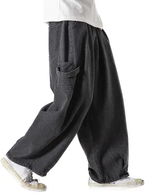 Nutriangee Men's Wide Leg Hip Hop Jeans Casual Streetwear Loose Fit Baggy Oversized Denim Pants