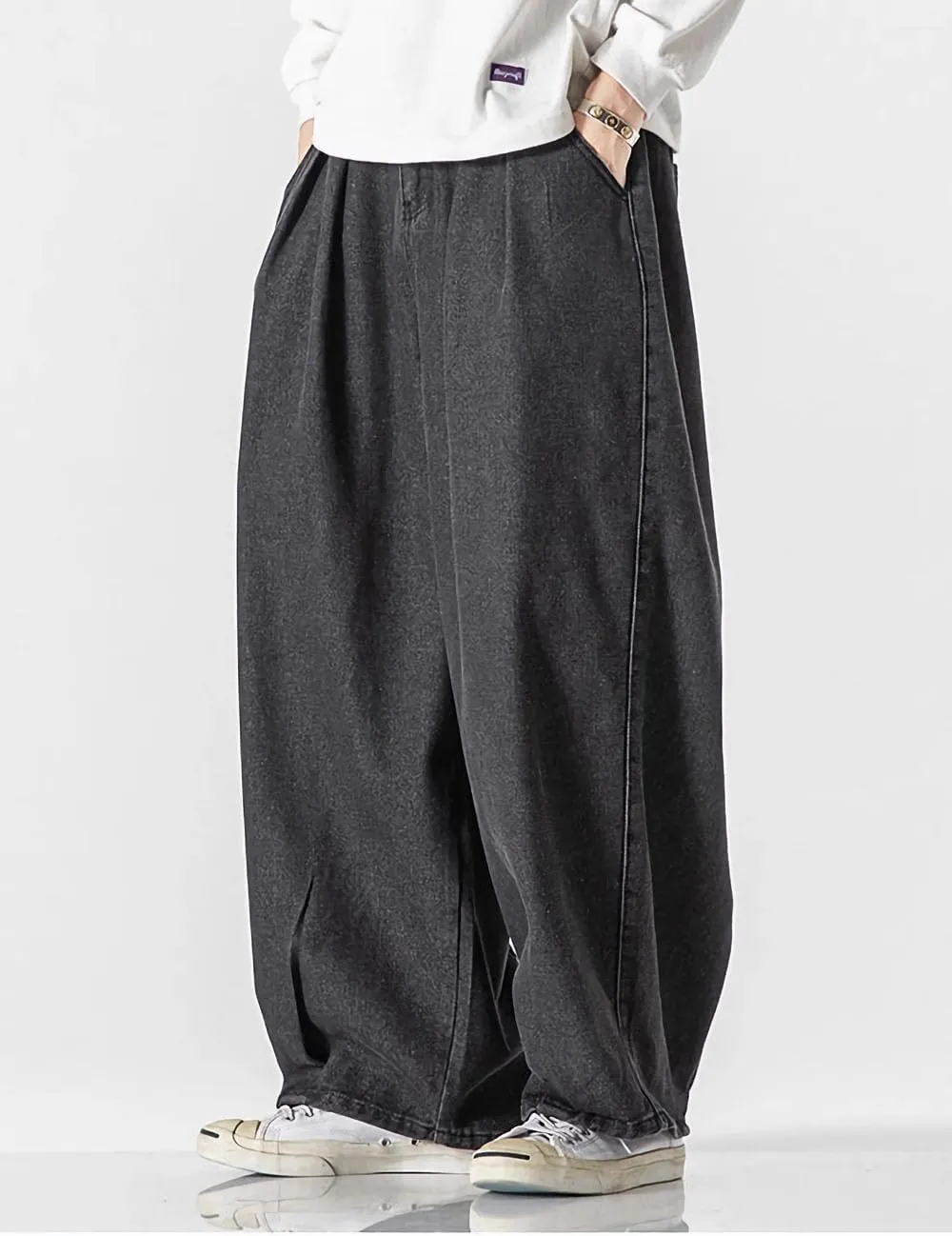 Nutriangee Men's Wide Leg Hip Hop Jeans Casual Streetwear Loose Fit Baggy Oversized Denim Pants