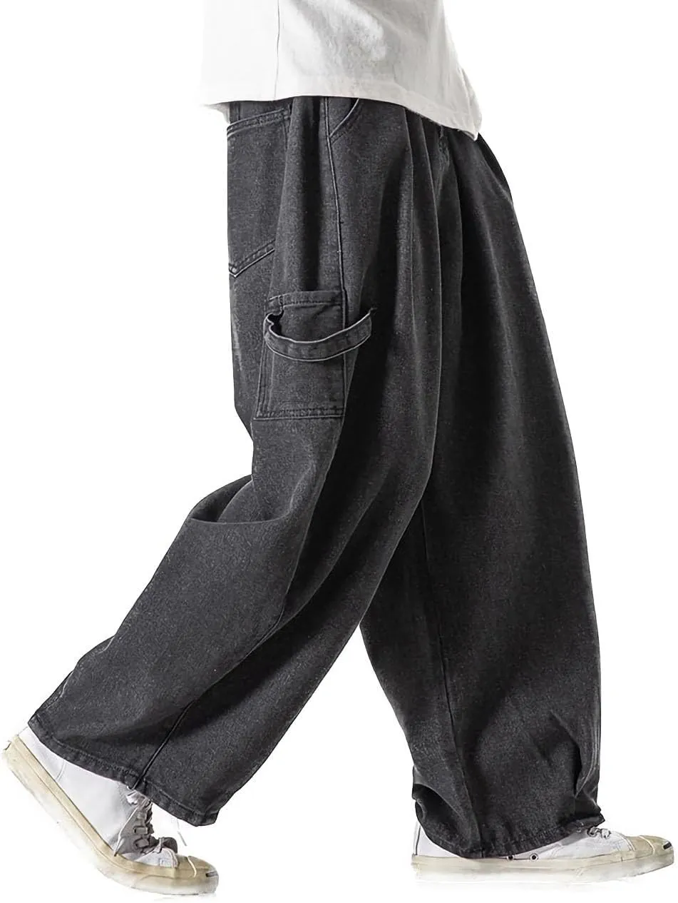 Nutriangee Men's Wide Leg Hip Hop Jeans Casual Streetwear Loose Fit Baggy Oversized Denim Pants