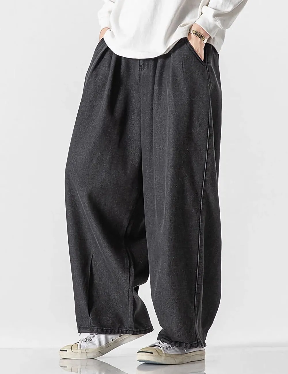 Nutriangee Men's Wide Leg Hip Hop Jeans Casual Streetwear Loose Fit Baggy Oversized Denim Pants