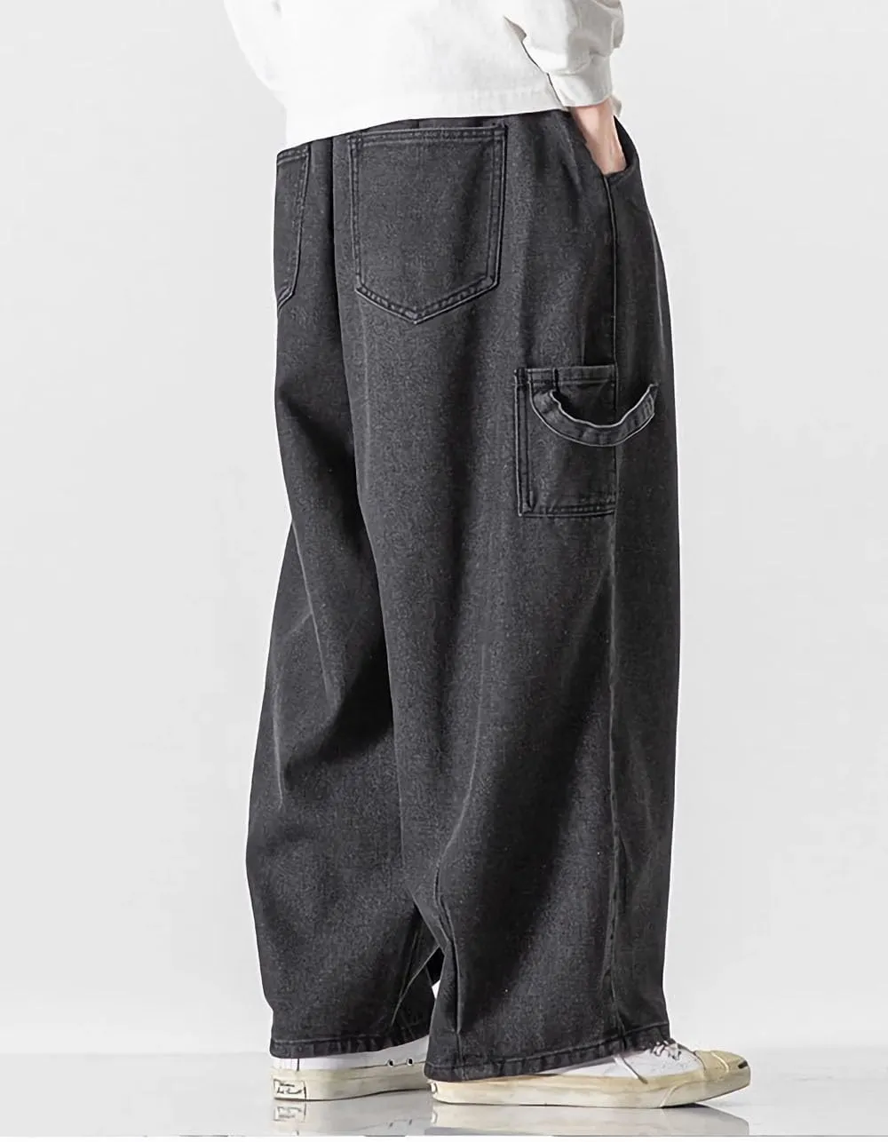 Nutriangee Men's Wide Leg Hip Hop Jeans Casual Streetwear Loose Fit Baggy Oversized Denim Pants