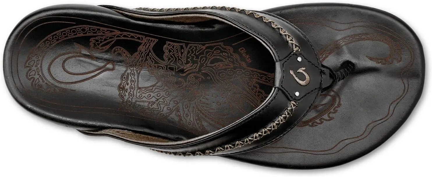 OLUKAI Mea Ola Men's Leather Beach Sandals, Soft & Durable Flip Flops, Arch Support & Comfort Fit, Enhanced Grip & Traction