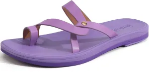 ONCAI Flat Sandals for Women Trendy Square Open Split-Toe Ring Summer Dressy Cross Strappy Slides Sandles with Slip-on Rubber Soles