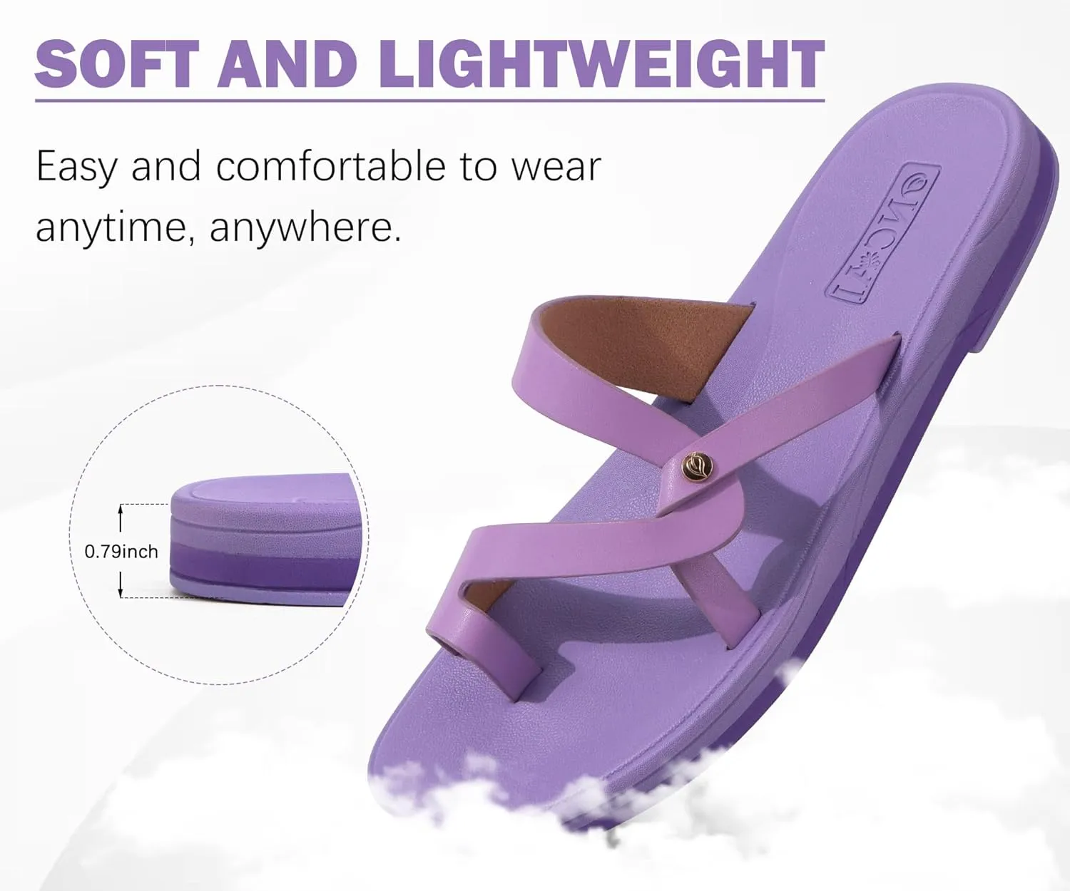 ONCAI Flat Sandals for Women Trendy Square Open Split-Toe Ring Summer Dressy Cross Strappy Slides Sandles with Slip-on Rubber Soles