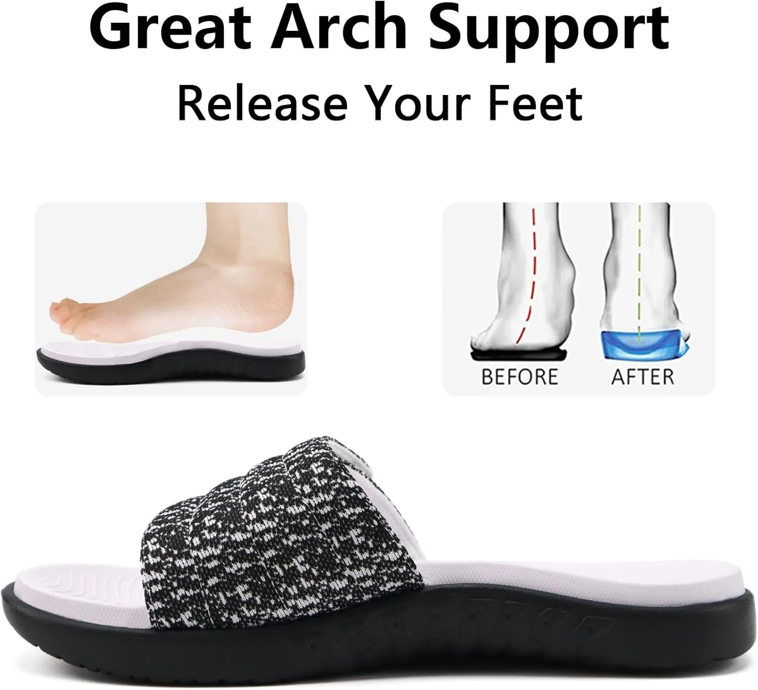 ONCAI Mens Sandals, Arch Support Sport Slides Open Toe Adjustable Straps Orthotic Cushioned Footbed for Plantar Fasciitis Rubber Soles Size 7.5-15