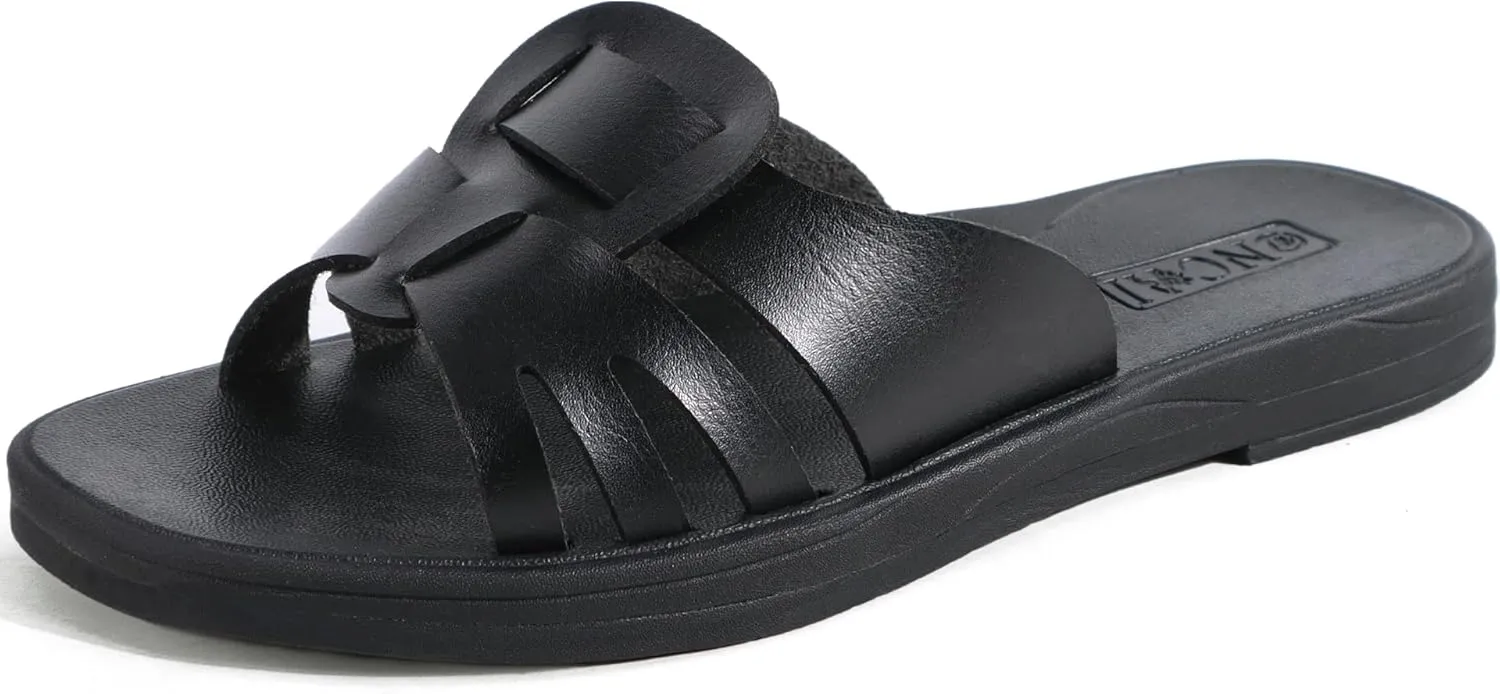 ONCAI Womens Sandals,Flat Dressy Square Toe Summer Beach Slides for Ladies Comfortable with Non-slip Rubber Soles Size US 6-11