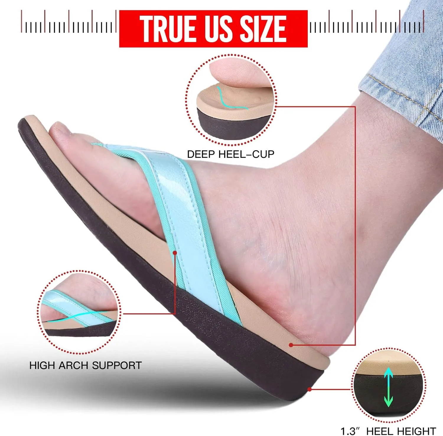 Orkii Womens Orthopedic Sandals for Plantar Fasciitis Feet, Best Orthotic Flip Flops With Arch Support, Comfortable Walking Sandals for Summer Beach, River, Pool