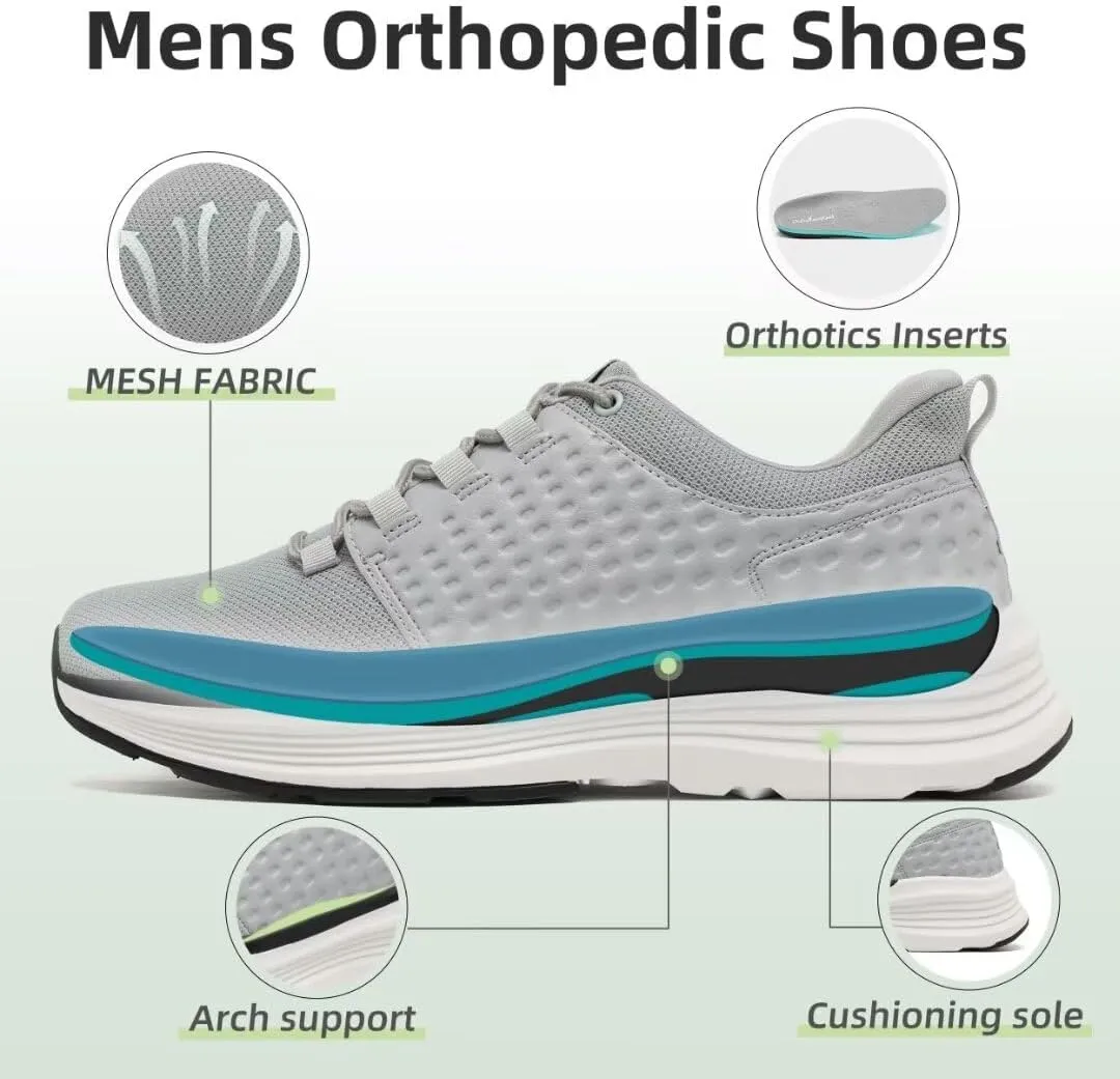 OrthoComfoot Men's Orthopedic Fashion Sneakers with Arch Support: Casual Plantar Fasciitis Walking Shoes for Flat Feet, Comfortable Orthotic Soft Thick Sole Sneakers for Foot and Heel Pain Relief