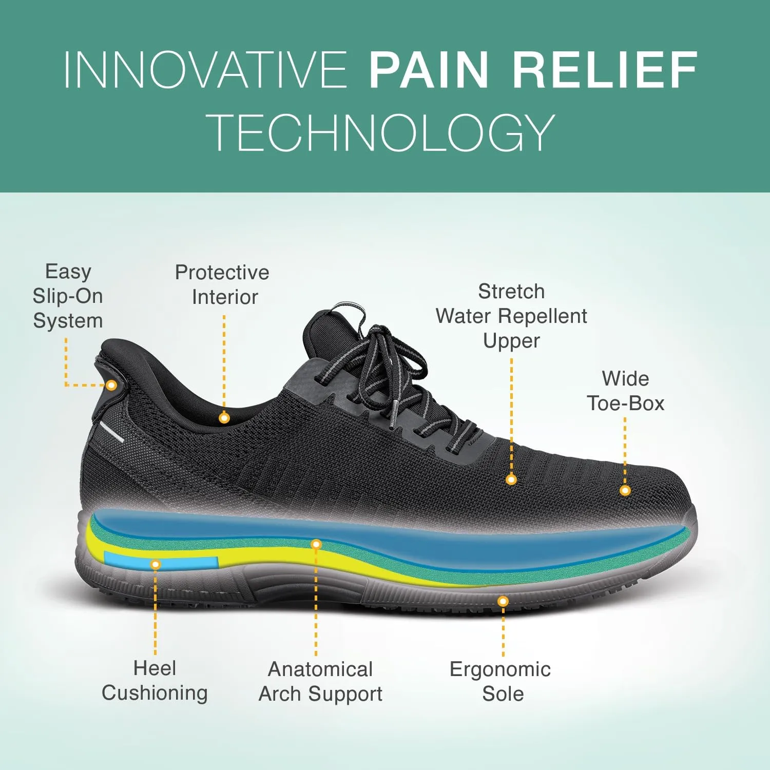 Orthofeet Men's Orthopedic Knit Yari Hands-Free Sneakers