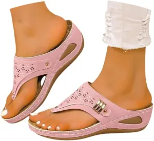 Orthopedic Sandals for Women 2025 Comfortable Wedge Slip On Beach Sandals Dressy Summer Casual Flats Flip Flops Ladies Outdoor Slides Slippers Shoes